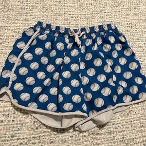 Women's Blue Baseball Print Athletic Shorts
